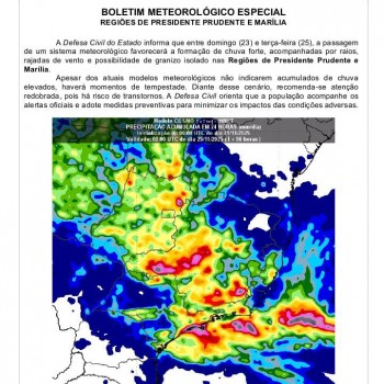 Defesa Civil alerta para fortes chuvas em todo o Estado entre domingo e terça-feira